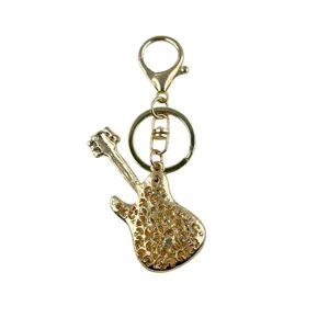 Metal guitar keychain detail showing unique alloy design, ideal for bags and car keys.