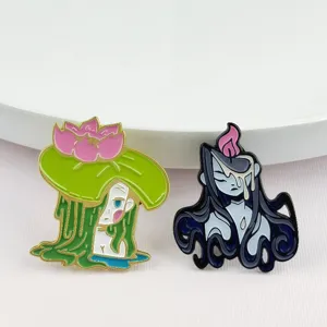 Cute lotus and candle girl metal brooch cartoon anime badge fashion accessories style