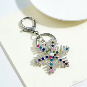 Portachiavi fiocco di neve metallo strass colorati ciondolo borsa lega cristallo per auto.