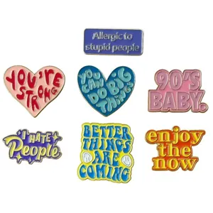 Creative English Slogan Metal Enamel Brooch Set Retro Fashion Badge Unisex Clothing Jacket Backpack Accessories