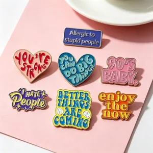 Creative English enamel pin set, trendy metal brooch badge accessories for decor.