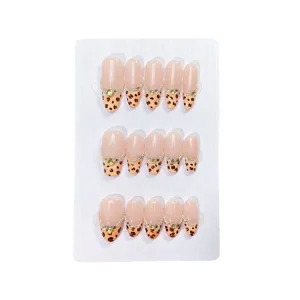Faux ongles faits à la main motif léopard nude avec strass faux ongles courts français