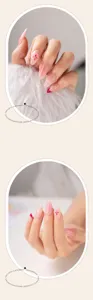 Handmade pink gradient 3D floral press-on nails, elegant almond fake nail art stickers for women.