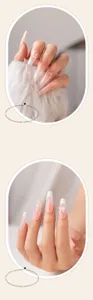 Ins style press on nails nude pink gradient french pearl bow design fake nails detail