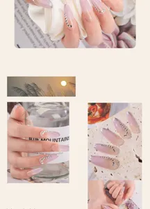 Luxurious medium long gradient rhinestone press on nails, sparkling fake nail art set.