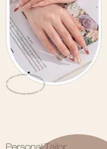 Handmade press-on nails detail view showcasing delicate rhinestone decorations and nude nails.