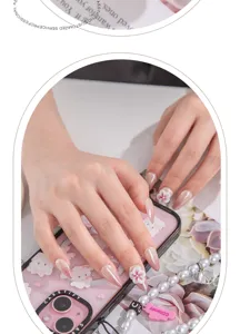 Handmade floral press-on nails Japanese luxury style fake nail art tips for daily wear