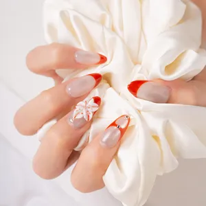 Handmade Press On Nails Long Almond False Nails With 3D Floral Carved Rhinestone Cat Eye Luxury Artificial Nail Art