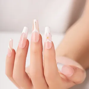 Γλυκά nude νύχια press on ντεγκραντέ μακριά μπαλαρίνα 3D λουλούδια ψεύτικα νύχια κύρια εικόνα