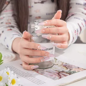 Luxury gradient press-on nails medium long almond shape with sparkling rhinestones chic style.