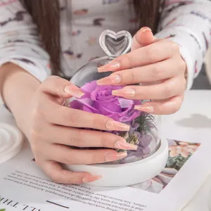 Uñas postizas hechas a mano largas nude con líneas doradas diseño elegante press on nails