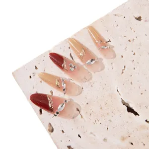 Handmade press on nails medium long stiletto luxury rhinestones gradient acrylic fake nail tips