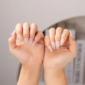 Handmade press-on false nails long almond shape luxury shiny crystal glitter fashion design