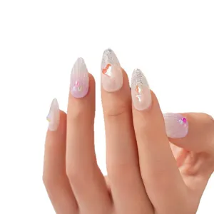 Handmade press-on nails almond shape sparkly ocean kiss style luxury nail art main view