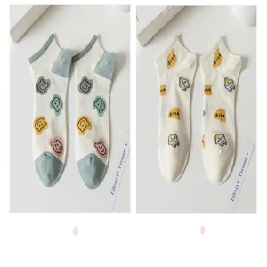 Chaussettes basses en coton pour femmes motif ours dessin animé style japonais fin été