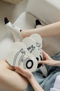 Summer breathable beige cute dog boat socks women cotton anti-slip low cut short socks