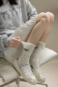 Calzini donna stile balletto con fiocco rete sottile cotone traspirante graziosi dolci