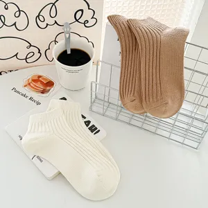 Spring summer solid color ribbed short socks, comfortable casual low cut couple cotton socks.