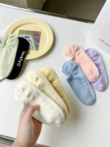 Cute candy color invisible women boat socks with lovely heart embroidery cotton low cut casual.