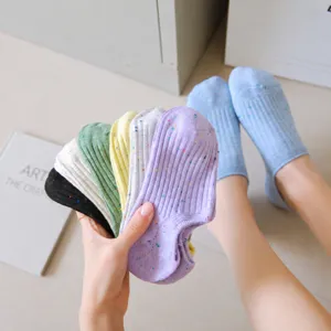 Calcetines Invisibles de Mujer Estilo Japonés Algodón Puro Verano Fino Transpirable Puntos de Colores Corte Bajo Calcetines Bote
