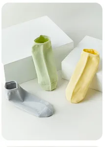Damen Baumwolle Kurzsocken einfarbig flach atmungsaktiv Freizeit Bootssocken Detailansicht.