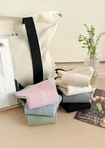 Women vertical stripe cotton mid-tube socks spring summer casual color-block ribbed socks