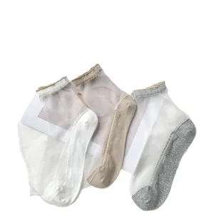 Spring summer ultra-thin transparent sheer lace socks cotton bottom crew socks for women