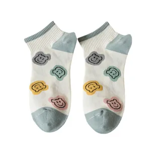 Chaussettes basses en coton pour femmes motif d'ours de dessin animé, style japonais.