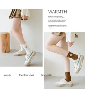 Cute bear embroidery women mid-tube socks cotton daily wear detail view showcasing texture.