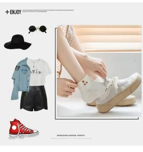 Cute embroidered white cotton boat socks for women, low cut short Korean style casual hosiery.