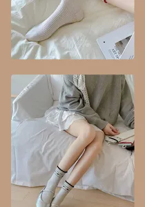 Detailed view of breathable mesh lace socks, soft cotton fabric for sweet daily wear.
