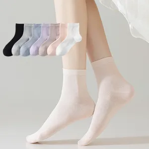 Women's Thin Breathable Mid Tube Socks Spring Summer Casual Solid Color Viscose Mulberry Silk Mesh Casual Socks