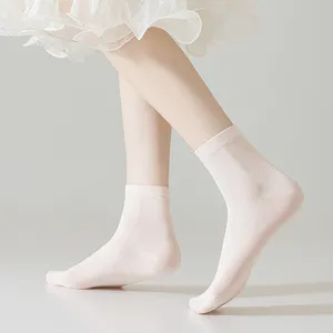 Women spring summer thin breathable solid color mesh mid tube socks casual daily wear