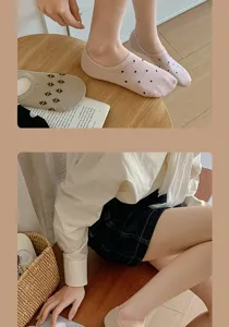 Women summer thin invisible boat socks with cute polka dot patterns soft breathable low cut socks