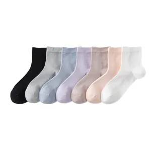 Women's solid color mesh mid-tube breathable thin socks casual spring summer multi-color set
