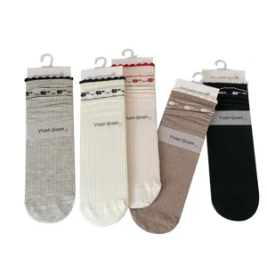 Spring summer women casual ruffle cotton socks breathable mesh cute sweet mid tube socks
