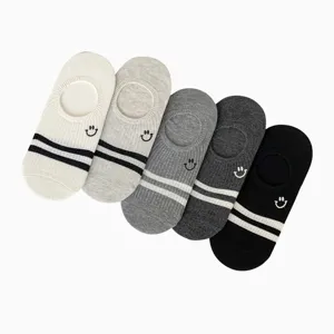 Cute smiley striped invisible boat socks, thin breathable summer low cut cotton socks.