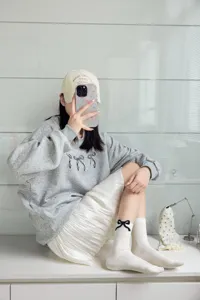Calzini medi da donna stile balletto con fiocco nero traspirante cotone primavera estate