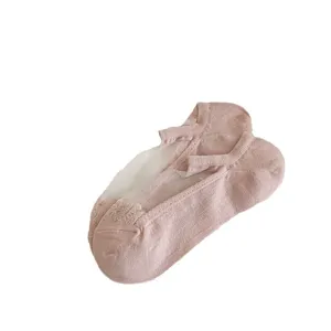 Women breathable lace crystal boat socks, pink thin cotton bottom low cut summer short socks.