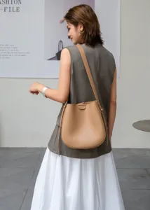 Women leather bucket bag vintage style elegant shoulder messenger bag daily casual commute style