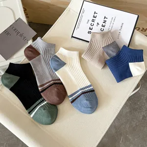 Men's low-cut color-blocked casual socks, breathable ribbed cotton boat socks for summer.