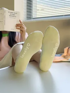 Light green women socks with lovely grip bottom cotton breathable summer boat socks detail