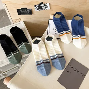 Men's low-cut sports socks summer casual color-block striped short cotton boat socks