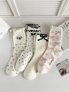 Calze medie stile balletto da donna dolce fiocco pois calzini di rete traspiranti.