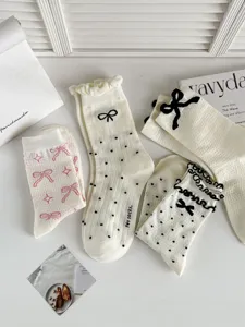Calzini a metà polpaccio stile balletto da donna, graziosi calzini in cotone mesh fiocco.
