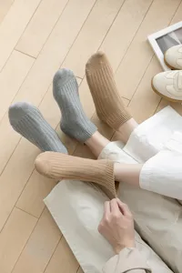 Solid color ribbed short socks detail view, comfortable cotton material for spring summer season.