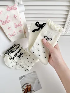 Calze Al Polpaccio Stile Balletto Donna Con Fiocco Pois Pizzo Cotone Traspirante