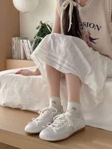 Cute floral cherry cotton short socks with sweet aesthetic pastoral style for women daily wear.