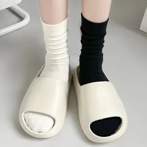 Women's Casual Pure Cotton Mid-Calf Crew Socks Solid Color Loose Top Breathable Soft Daily Fashion Hosiery