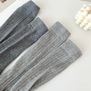 Grey ribbed knit crew socks detail shot, soft cotton blend material, stylish everyday wear.